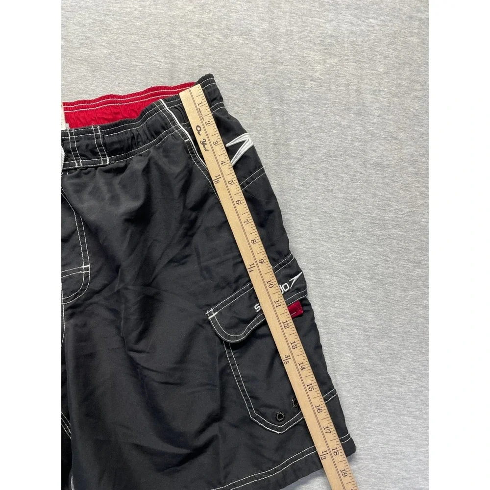 Speedo Trunks Shorts Mens M Black Cargo Pockets Swimwear White Seams Drawstring